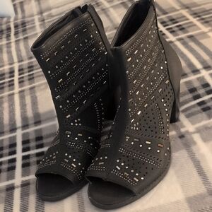 Cloudwalkers Black Cut-Out Heeled Boots